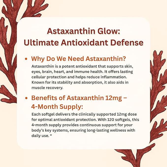 Micro Ingredients Astaxanthin 12mg | Supports Eye, Joint, Internal Circulation, Skin Health & Natural Tanning
