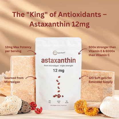 Micro Ingredients Astaxanthin 12mg | Supports Eye, Joint, Internal Circulation, Skin Health & Natural Tanning