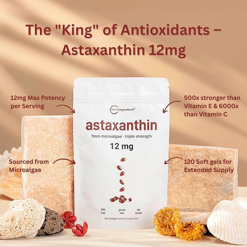 Micro Ingredients Astaxanthin 12mg | Supports Eye, Joint, Internal Circulation, Skin Health & Natural Tanning