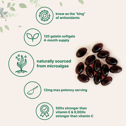 Micro Ingredients Astaxanthin 12mg | Supports Eye, Joint, Internal Circulation, Skin Health & Natural Tanning