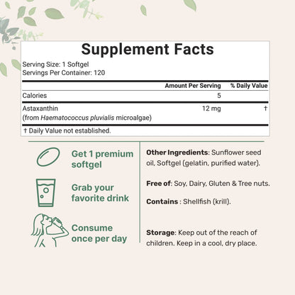 Micro Ingredients Astaxanthin 12mg | Supports Eye, Joint, Internal Circulation, Skin Health & Natural Tanning